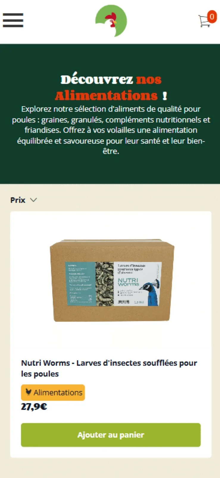 Catalogue d'alimentation en version mobile