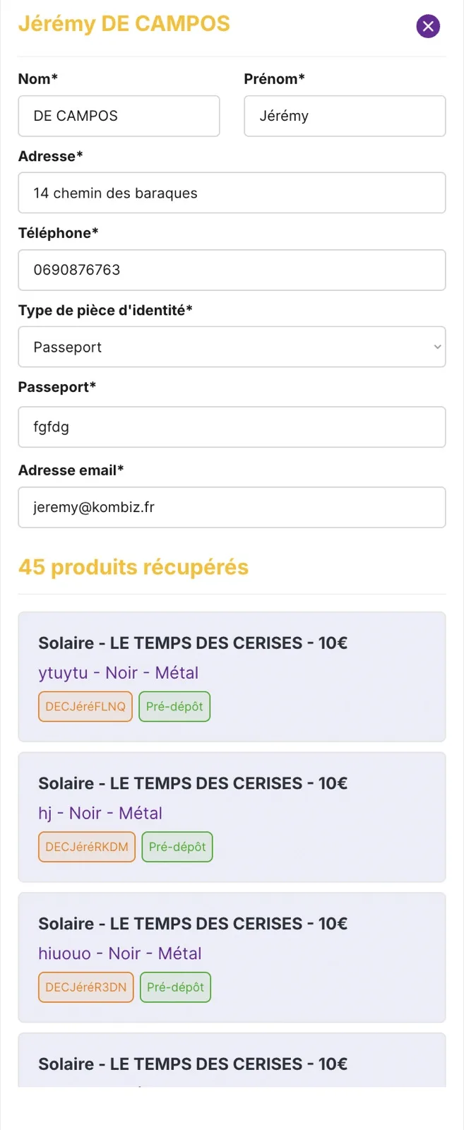 Liste des clients en version mobile