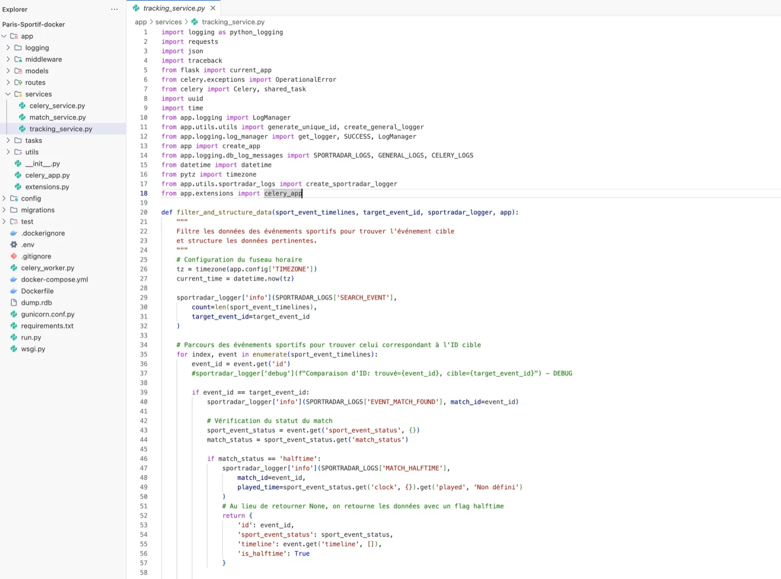 Code du service de suivi en temps réel