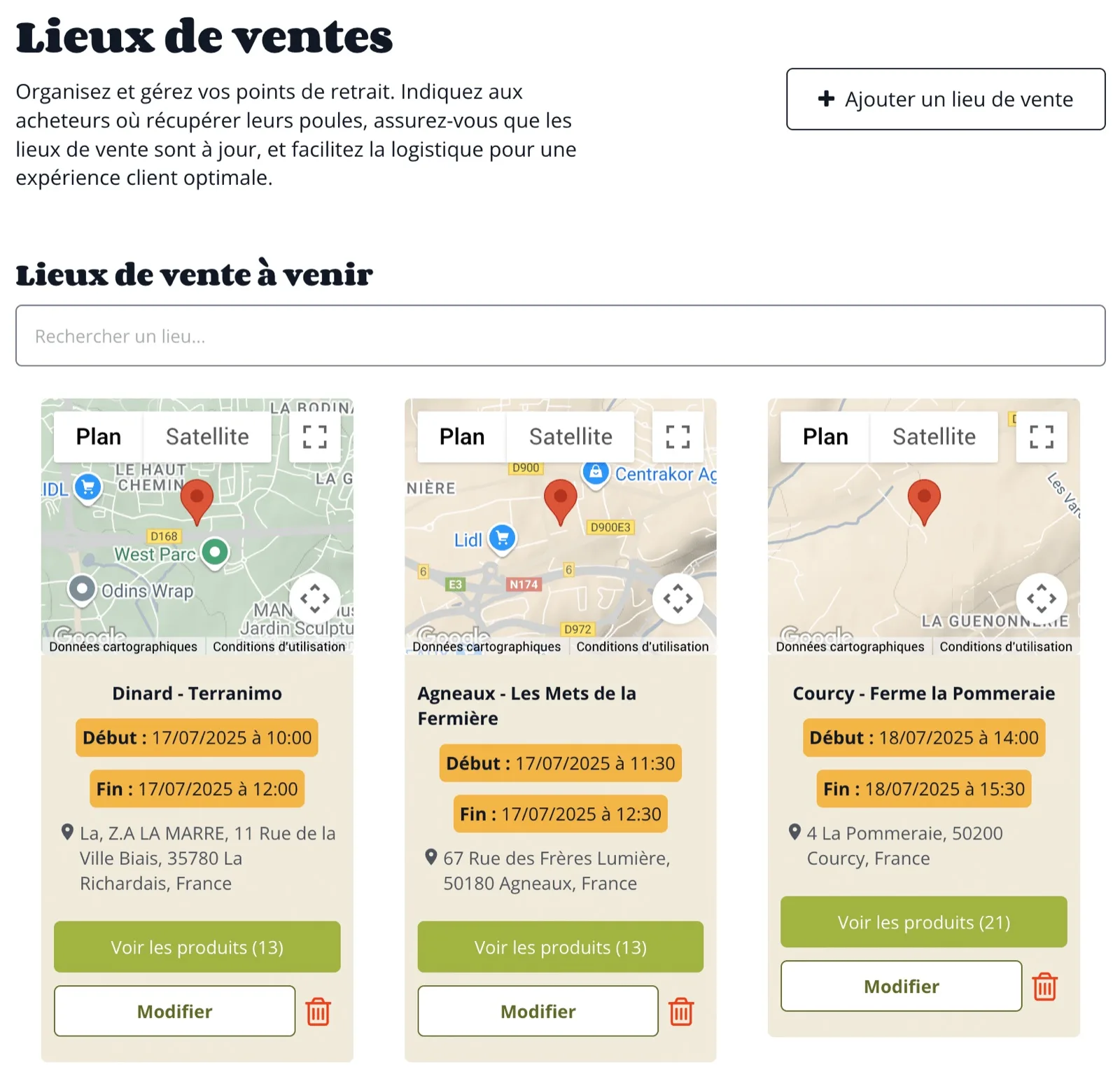 Gestion des lieux de vente et de collecte