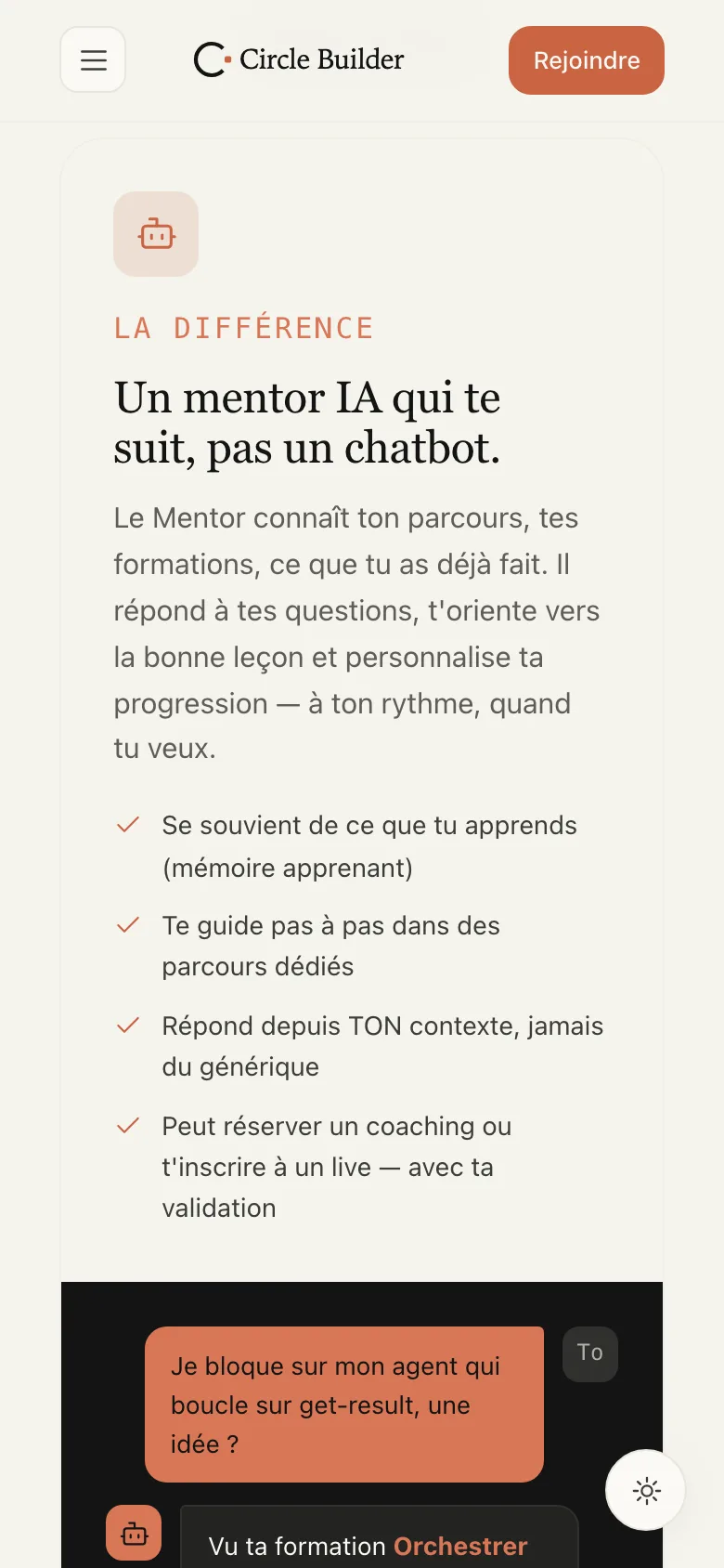 Présentation du mentor IA en version mobile