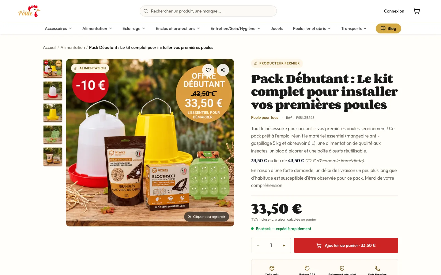Fiche produit d'un pack débutant : photos, description, prix et ajout au panier